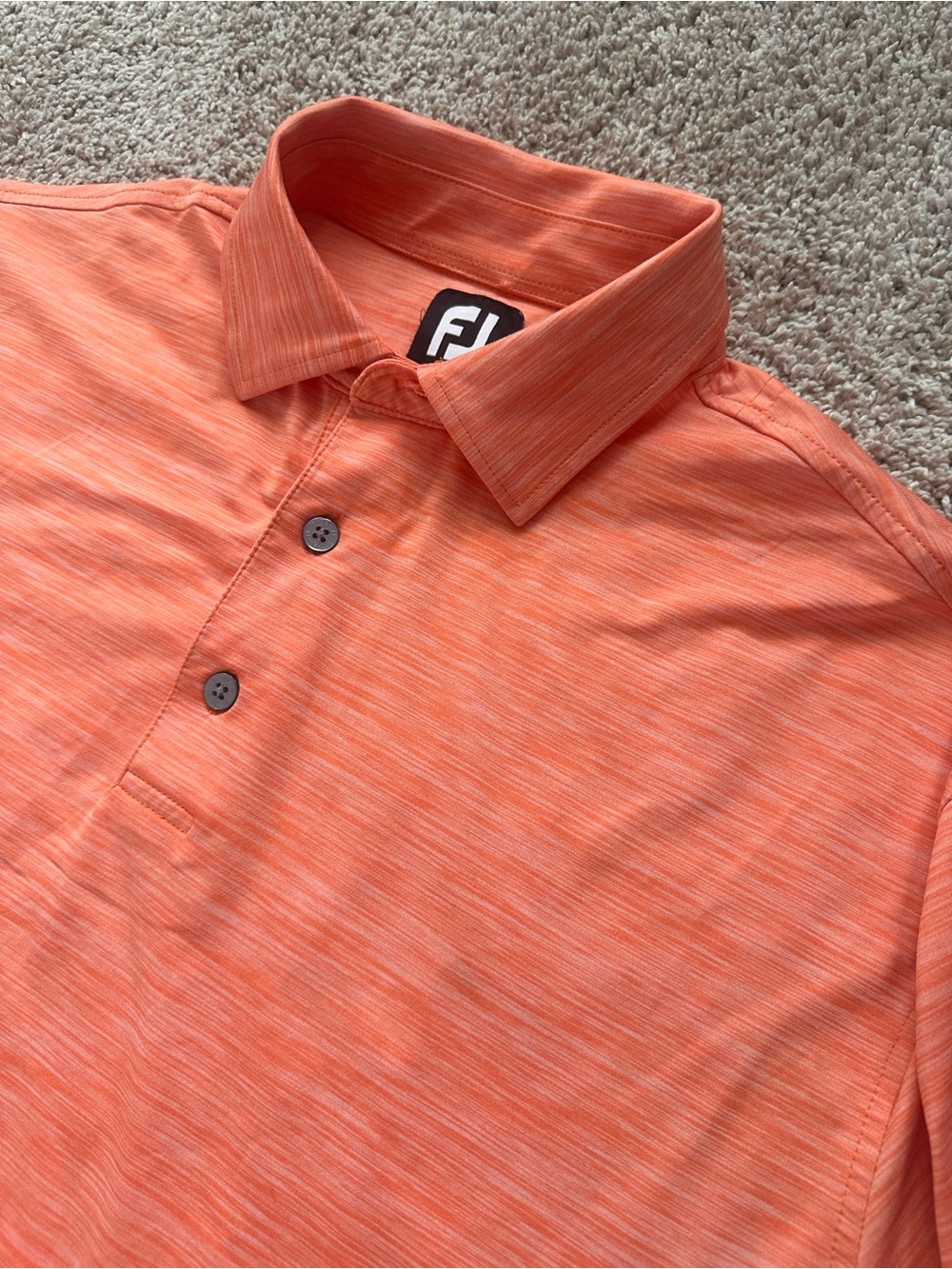 FootJoy FJ Men's Performance Golf Polo Shirt Orange Heathered Logo Size Large